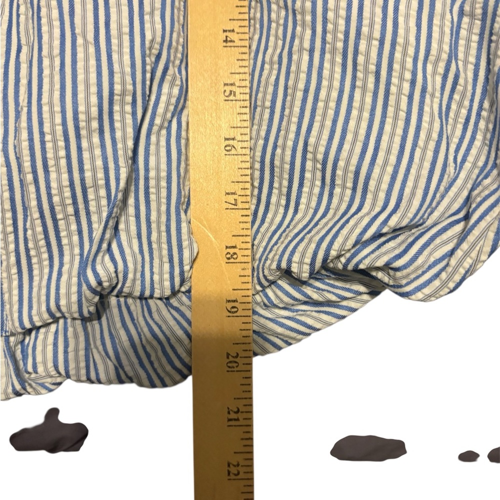 Democracy Three Quarter Tucked Sleeve Button Down Spliced Stripe Woven Shirt - Picture 5 of 8
